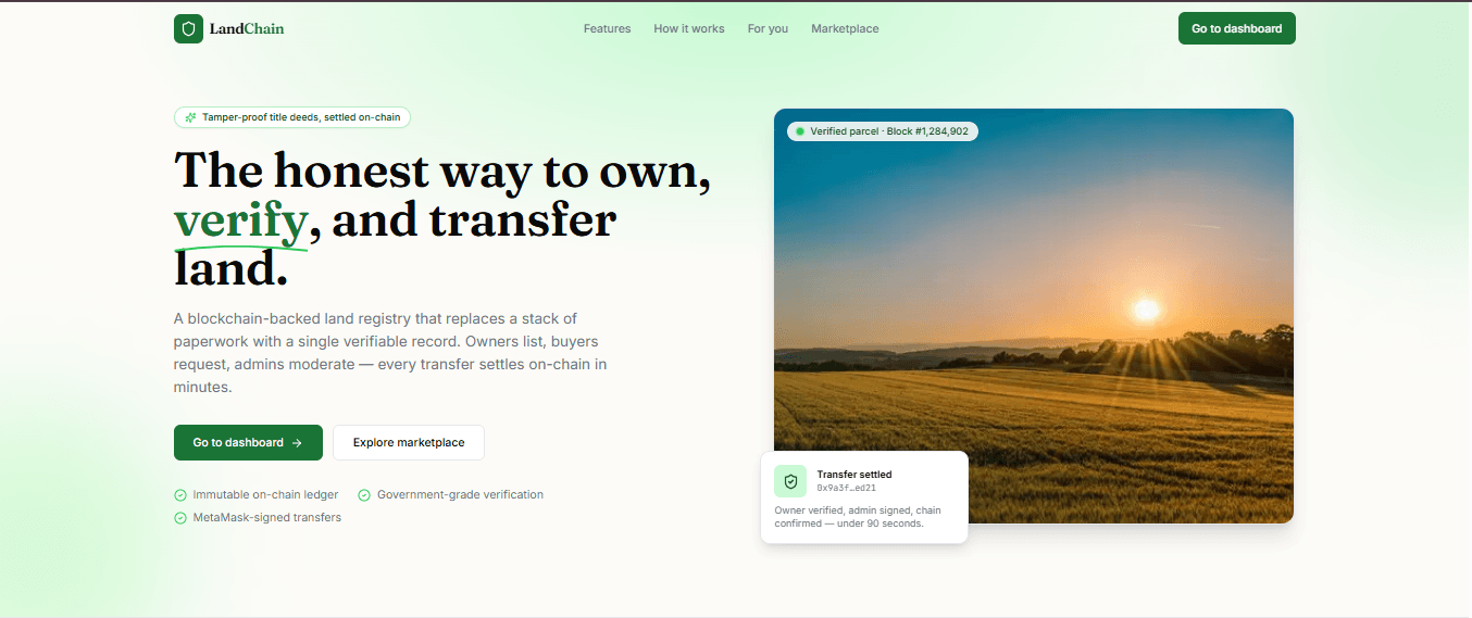LandChain blockchain land-record system built by Zyverra Labs