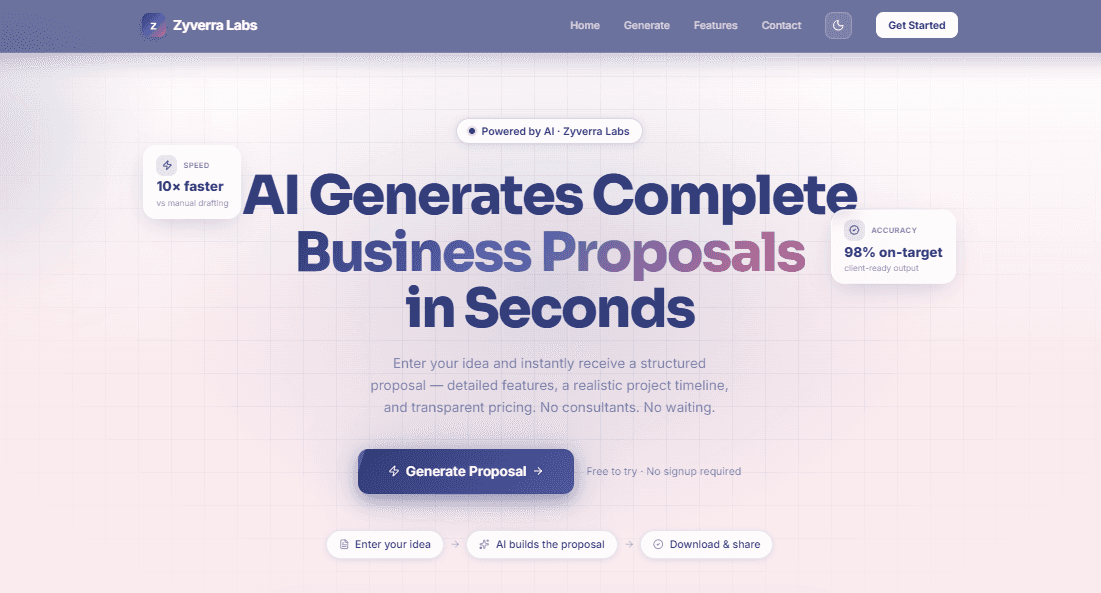 AI Proposal Generator app built by Zyverra Labs